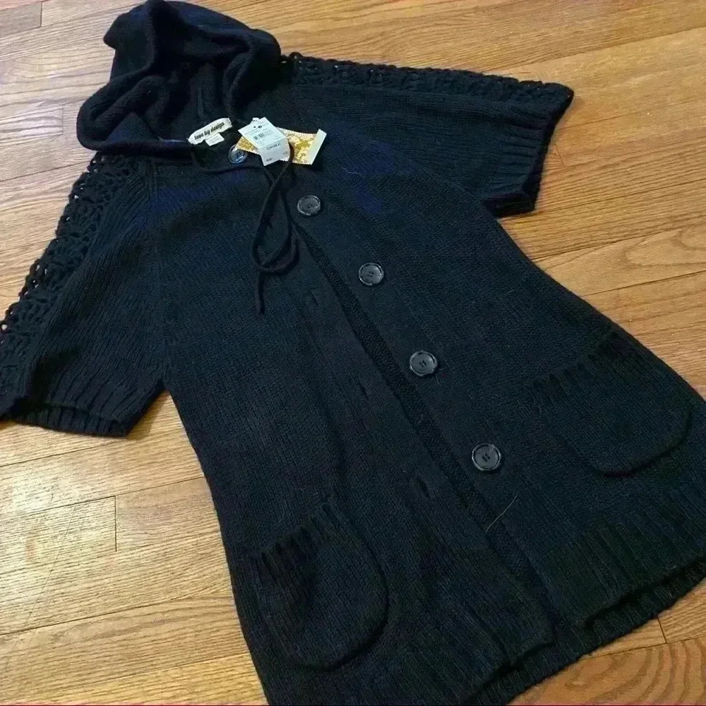 NWT Love By Design button down sweater black crochet chunky women M